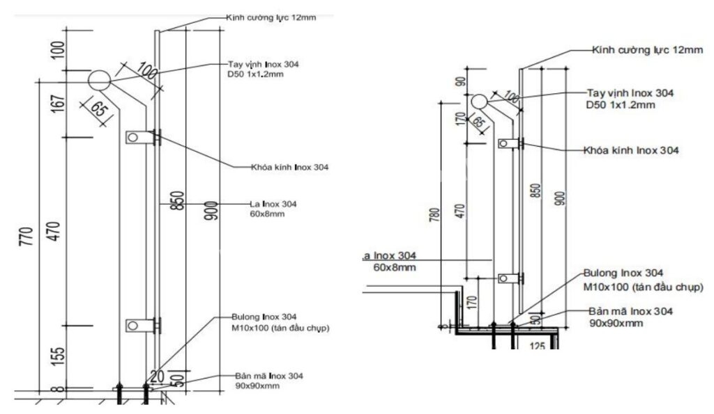 Trụ inox đỡ kính cầu thang - Lan can kính – Báo giá trụ kính inox