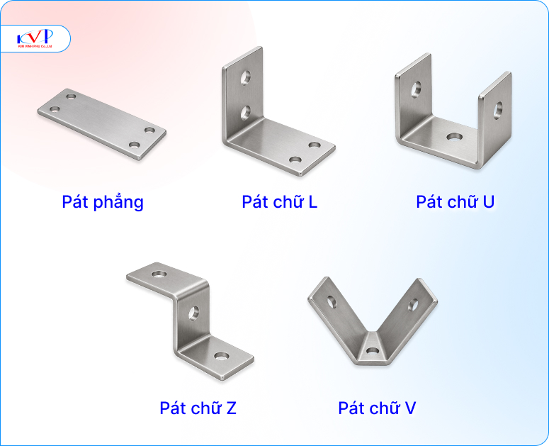 So sánh hình dạng pát inox phẳng, chữ L, chữ U, chữ Z và chữ V