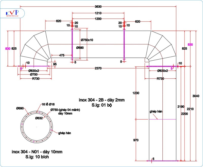 Bản vẽ kỹ thuật được thực hiện chi tiết cho từng sản phẩm gia công
